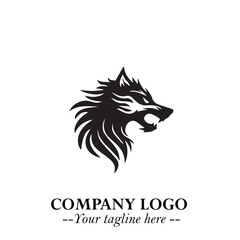 Fierce Head of Wolf Logo Symbol in Black on White Background with Bold Minimalist Modern Design