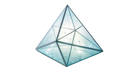Geometric glass pyramid with sharp edges and transparent facets, isolated on transparent background