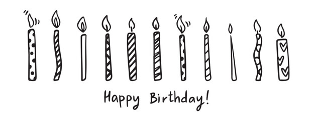 Hand drawn birthday candle set simple line art celebration design