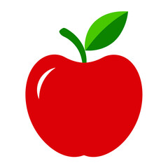 Simple red apple with green leaf and stem