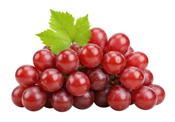 Fototapeta premium Red grapes with leaf transparent background cutout png