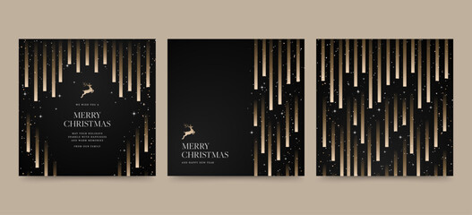 Christmas Social Media Post Template In Black & Gold Modern Style, for Luxury Holiday Invite, Flyer, Announcement & Festive Xmas Poster. Merry Christmas Text, Luxe Vector Illustration © BrandPacks