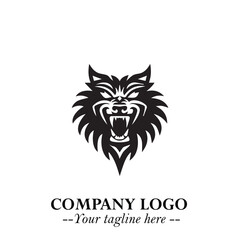 Fierce Head of Wolf Logo Symbol in Black on White Background with Bold Minimalist Modern Design