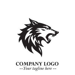 Fierce Head of Wolf Logo Symbol in Black on White Background with Bold Minimalist Modern Design