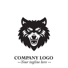 Fierce Head of Wolf Logo Symbol in Black on White Background with Bold Minimalist Modern Design