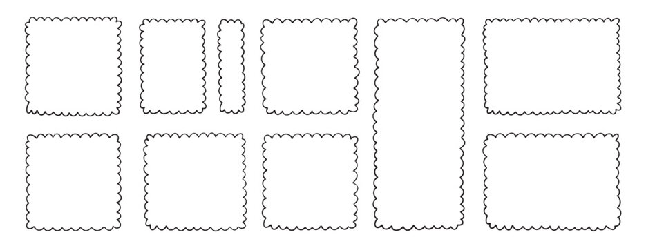 picture rectangle cute line wavy frame, frame doodle line hand drawn, outline border frame, scribble frame cute set