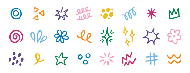 Hand drawn doodle elements set cute line art decorative design