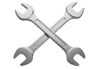 3d illustration of two crossed silver wrenches, symbolizing repair, maintenance, or a toolkit, isolated on transparent background on transparent background