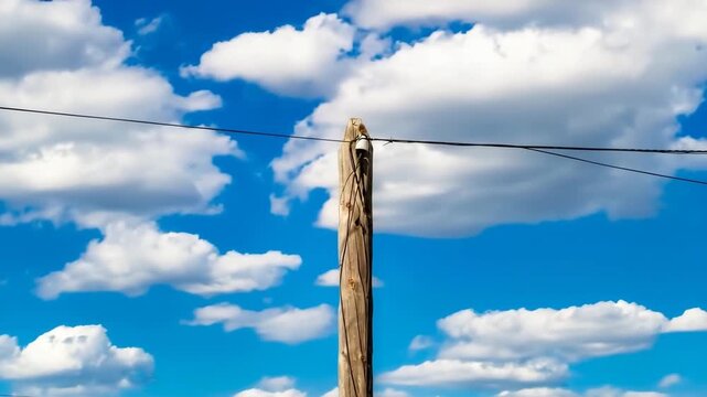 Power electric pole with line wire on colored background close up