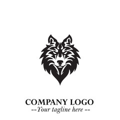 Fierce Head of Wolf Logo Symbol in Black on White Background with Bold Minimalist Modern Design