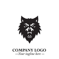 Fierce Head of Wolf Logo Symbol in Black on White Background with Bold Minimalist Modern Design