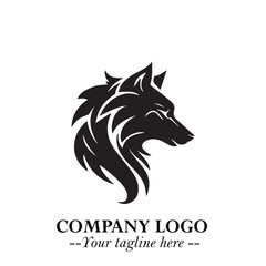 Fierce Head of Wolf Logo Symbol in Black on White Background with Bold Minimalist Modern Design