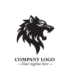 Fierce Head of Wolf Logo Symbol in Black on White Background with Bold Minimalist Modern Design