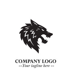 Fierce Head of Wolf Logo Symbol in Black on White Background with Bold Minimalist Modern Design