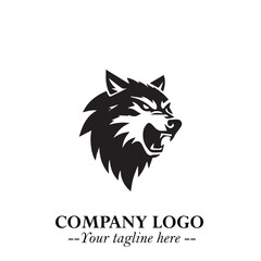 Fierce Head of Wolf Logo Symbol in Black on White Background with Bold Minimalist Modern Design