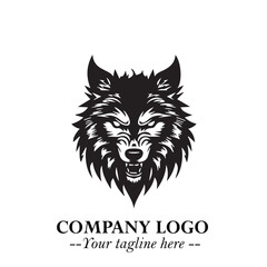 Fierce Head of Wolf Logo Symbol in Black on White Background with Bold Minimalist Modern Design
