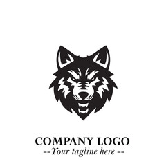 Fierce Head of Wolf Logo Symbol in Black on White Background with Bold Minimalist Modern Design