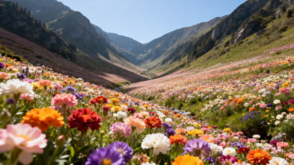 Fototapeta premium MountainValleyFlowerField