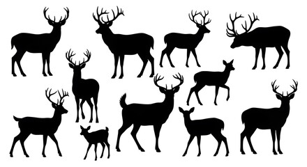 Fototapeta premium Silhouette Deer Collection - Wildlife, Antlers, and Nature.