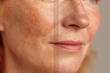 Fototapeta premium before-after skin tone comparison radiant youthful vs dull aged