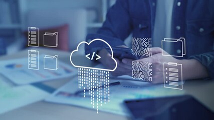 Virtual office AI Cloud storage database system, file storage digital transformation technology, file access, doc sharing business finance, AI-powered analyze big data analyze, AI performance - Powered by Adobe