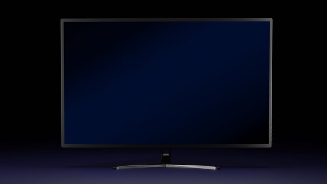 Modern Computer Monitor with Blank Blue Screen for Mockup on a Dark Background