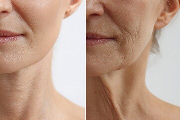 macro neck skin comparison smooth young vs wrinkled aged, realistic texture