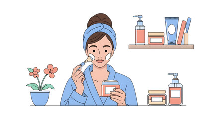 Skincare Routine at Home: Woman Applying Cream
