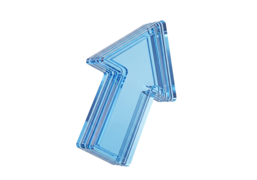 3d illustration of transparent blue arrow pointing up isolated on transparent background, 3d render on transparent background - Powered by Adobe