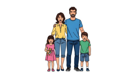 Family together outdoors: Parents with three children