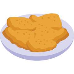 Golden Brown Chicken Nuggets Served on a Light Purple Plate Against a Transparent Background Perfect for Food Illustrations and Graphic Design Projects