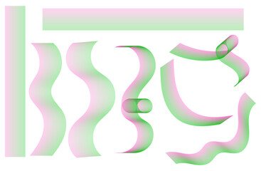 手書きリボンセットグラデーション ピンク・グリーン