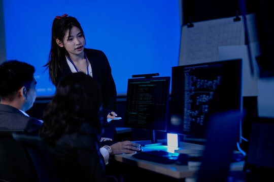 Unlocking data stories late night session. Analyst presents compelling visualizations insights discovered screen team engages active discussion driving strategic decisions forward modern.