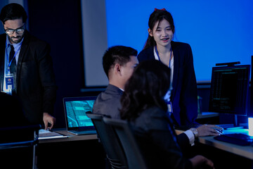 Unlocking data stories late night session. Analyst presents compelling visualizations insights discovered screen team engages active discussion driving strategic decisions forward modern.