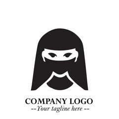 Elegant Woman Wearing Mask Logo Symbol in Black on White Background with Minimalist Modern Design