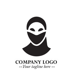 Elegant Woman Wearing Mask Logo Symbol in Black on White Background with Minimalist Modern Design