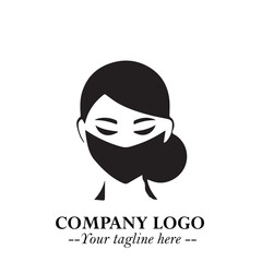 Elegant Woman Wearing Mask Logo Symbol in Black on White Background with Minimalist Modern Design