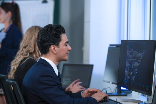 System health check deep dive. Engineers monitor complex infrastructure performance logs metrics multiple screens analyze trends ensure uptime critical IT operations command center mode.