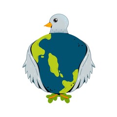 Peace Dove Hugging Earth Illustration — modern flat-style symbol featuring a white dove gently embracing the planet Earth, representing global peace, love, and unity. Rendered in a clean minimalist.