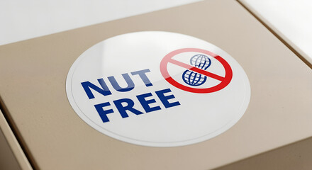 Nut free label on packaging with allergy symbol and text  