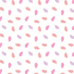 Christmas holly berry leaves pattern. Cute holly isolated on white background. Vector illustration.