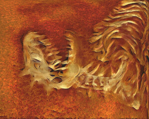 Abstract Extreme Close-Up of Glowing Fossil Skull Texture