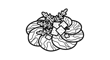 Fototapeta premium Artistic depiction of a salad with crackers and leaves black and white.