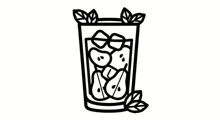 Refreshing pear juice with ice and mint leaves summer drink.