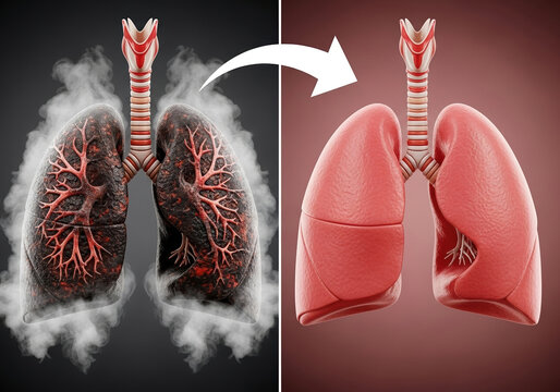 Smoker's Lungs vs. Healthy Lungs Illustrating Nicotine Poison and Healing for Health Awareness