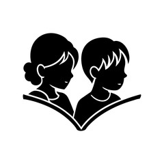 Silhouette of a boy and girl facing each other in profile