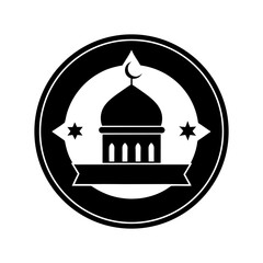 Islamic mosque emblem with crescent moon and stars