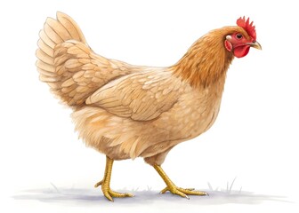 Fototapeta premium Beautiful hen walking gracefully in a watercolor painting style on white background