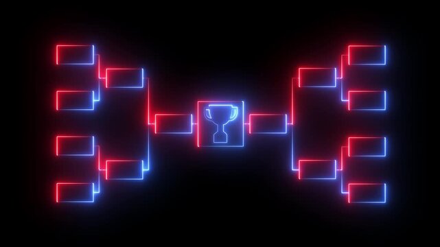 glowing neon team Tournament bracket templates icon isolated on black background. Championship bracket schedule for football, basketball, baseball or tennis. neon bracket tournament structure.