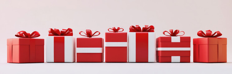 festive Christmas gifts, presents boxes in a row 3d-